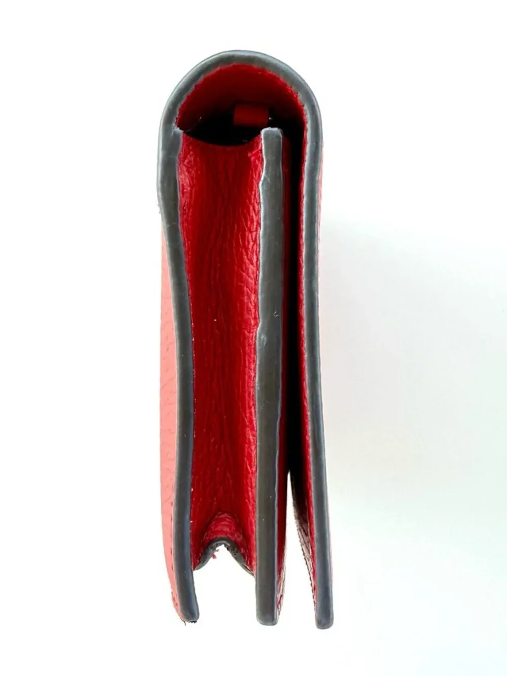 Gucci Interlocking G WOC Authentic Red Pebbled Leather Wallet on Chain Gold Tone